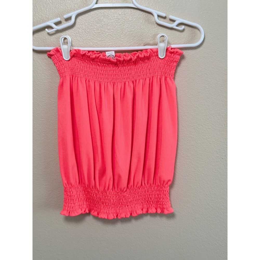 CY Fashion Neon Pink Smocked Ribbed Tube Top Strapless Large M9280 Made in USA